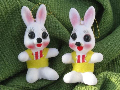 photo of retro big-eyed bunnies, vintage flocked Easter decorations ornaments #1