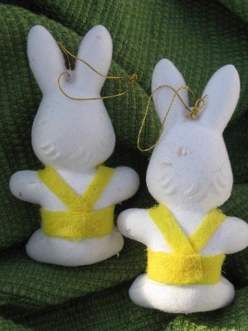 photo of retro big-eyed bunnies, vintage flocked Easter decorations ornaments #2