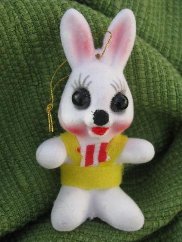 photo of retro big-eyed bunnies, vintage flocked Easter decorations ornaments #3