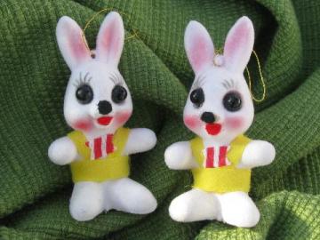 catalog photo of retro big-eyed bunnies, vintage flocked Easter decorations ornaments