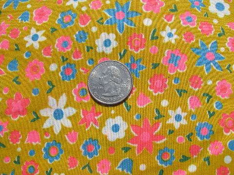 photo of retro bright flower power print on yellow, 60s vintage cotton fabric #1