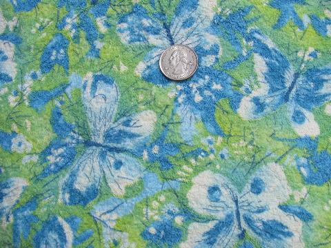 photo of retro butterflies print mod vintage cotton terry cloth fabric #1