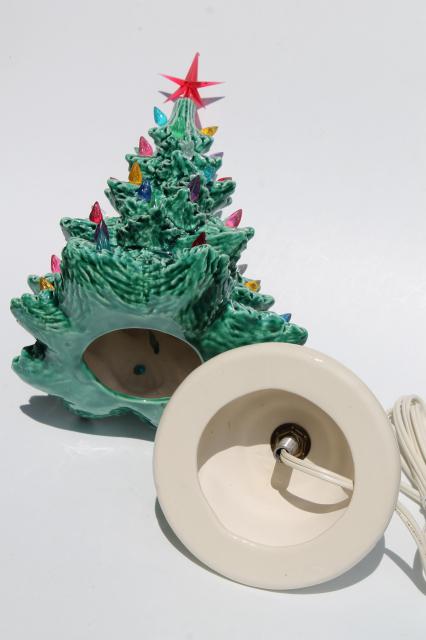 photo of retro ceramic Christmas tree, lighted electric tabletop tree lamp w/ tiny plastic lights #3