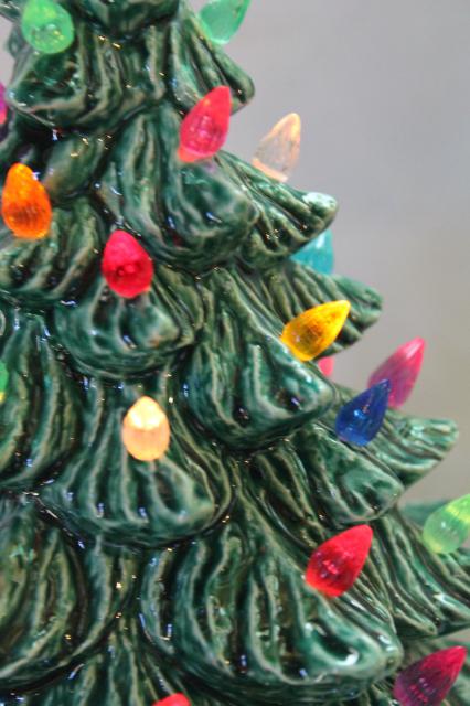 photo of retro ceramic Christmas tree, lighted electric tabletop tree lamp w/ tiny plastic lights #6