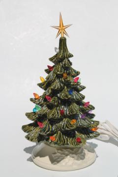 catalog photo of retro ceramic Christmas tree, lighted electric tabletop tree lamp w/ tiny plastic lights