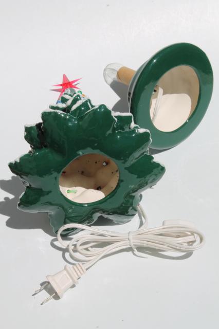 photo of retro ceramic Christmas tree, lighted electric tabletop tree lamp w/ tiny plastic lights #5