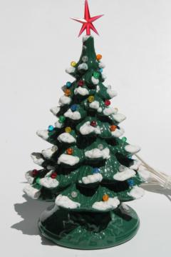 catalog photo of retro ceramic Christmas tree, lighted electric tabletop tree lamp w/ tiny plastic lights