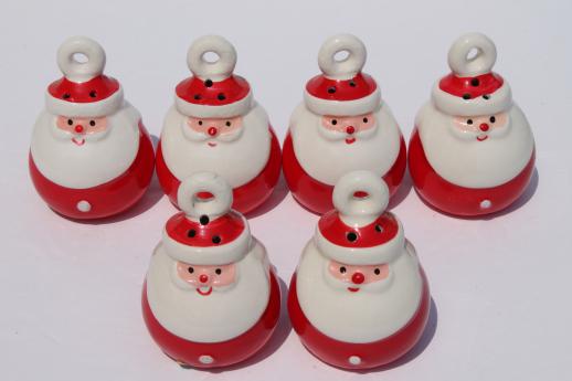 photo of retro ceramic holiday spice set, Christmas Santa shakers hanging ornaments on rack #3