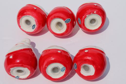 photo of retro ceramic holiday spice set, Christmas Santa shakers hanging ornaments on rack #6