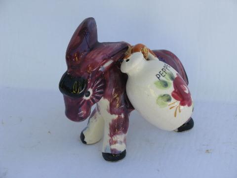 photo of retro ceramic pack donkey w/ salt & pepper shaker sacks, handpainted Japan #1