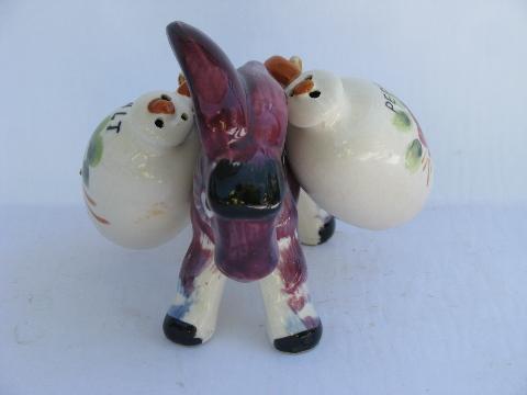 photo of retro ceramic pack donkey w/ salt & pepper shaker sacks, handpainted Japan #3