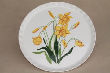 catalog photo of retro ceramic tray w/ yellow daffodil flowers, vintage shabby cottage chic