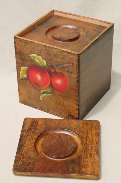 photo of retro country kitchen wood box canisters w/ hand-painted fruit, tole paint canister set #6