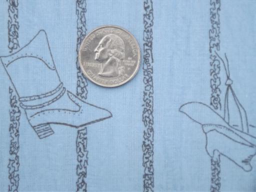 photo of retro cowboy western theme fabric, light chambray blue w/ fine pencil drawn print #2