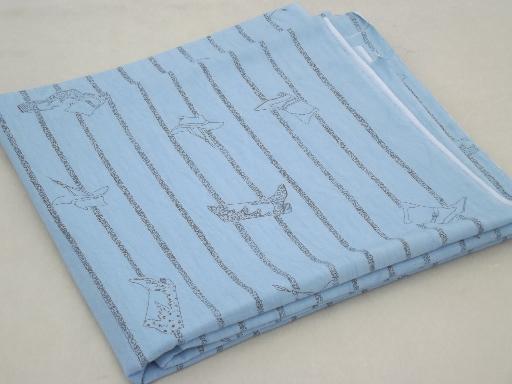 photo of retro cowboy western theme fabric, light chambray blue w/ fine pencil drawn print #3