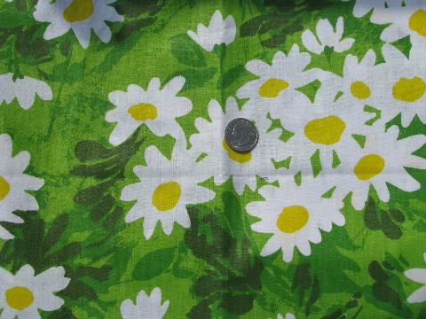 photo of retro daisies in grassy field print, vintage 60s cotton fabric #1