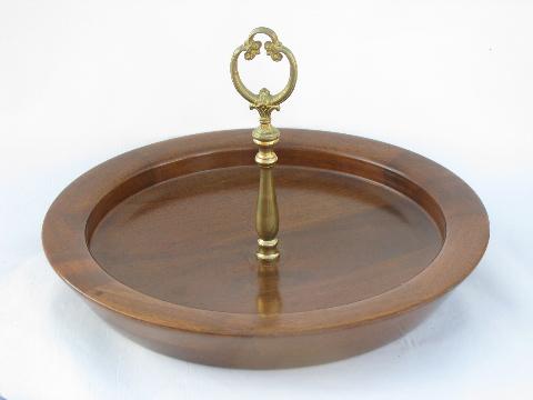 photo of retro danish modern vintage walnut wood sandwich server plate w/ handle #1