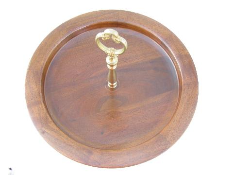 photo of retro danish modern vintage walnut wood sandwich server plate w/ handle #2