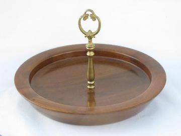 catalog photo of retro danish modern vintage walnut wood sandwich server plate w/ handle