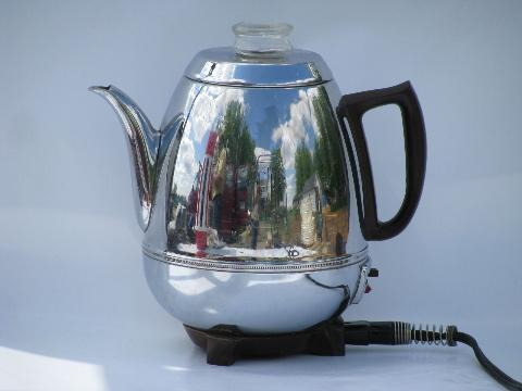 photo of retro egg-shaped chrome vintage G. E. coffee maker percolator pot #1