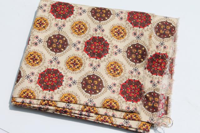 photo of retro flower print vintage fabric, cotton duck decorator weight material #4