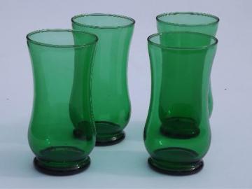 catalog photo of retro forest green cooler glasses w/ hourglass shape, vintage Anchor Hocking?