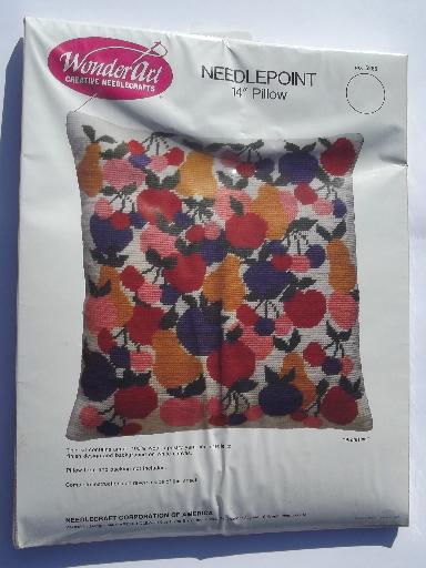 photo of retro fruit needlepoint pillow kit, print canvas and wool tapestry yarn #1