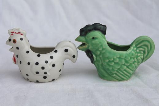 photo of retro funky chicken figurines & cream pitchers, vintage ceramic chickens lot #3