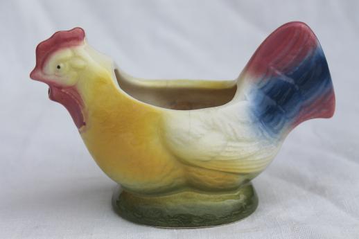 photo of retro funky chicken figurines & cream pitchers, vintage ceramic chickens lot #4