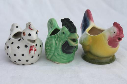 photo of retro funky chicken figurines & cream pitchers, vintage ceramic chickens lot #5