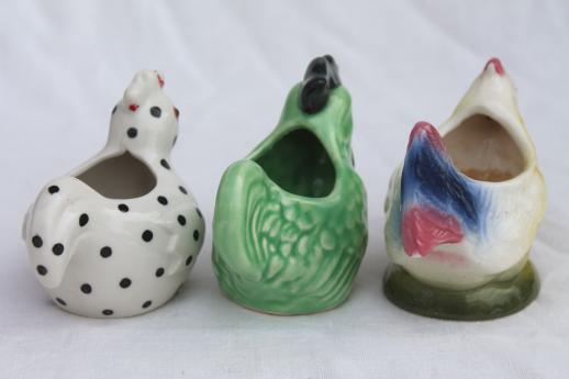 photo of retro funky chicken figurines & cream pitchers, vintage ceramic chickens lot #6