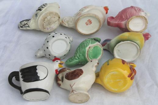 photo of retro funky chicken figurines & cream pitchers, vintage ceramic chickens lot #8