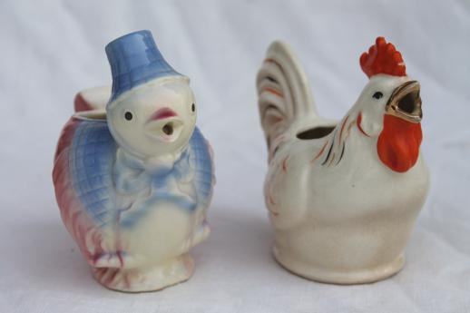 photo of retro funky chicken figurines & cream pitchers, vintage ceramic chickens lot #10