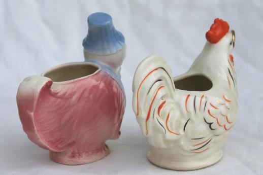 photo of retro funky chicken figurines & cream pitchers, vintage ceramic chickens lot #11