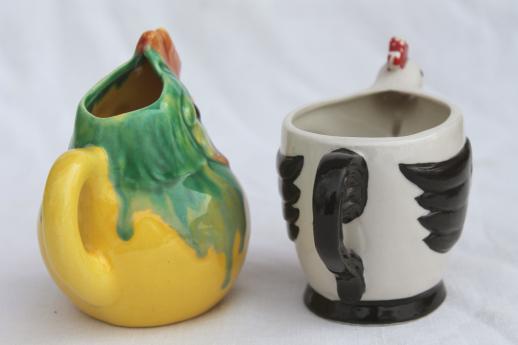 photo of retro funky chicken figurines & cream pitchers, vintage ceramic chickens lot #14