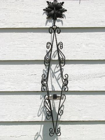 photo of retro gothic wrought iron, huge vintage candle lamp, wire scrollwork #1