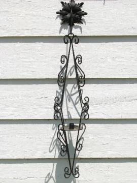 catalog photo of retro gothic wrought iron, huge vintage candle lamp, wire scrollwork