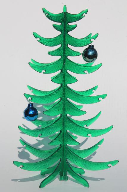 photo of retro green lucite plastic tabletop tree, vintage Christmas decoration to hang tiny ornaments #1