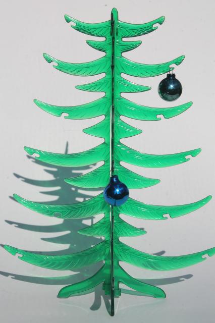 photo of retro green lucite plastic tabletop tree, vintage Christmas decoration to hang tiny ornaments #2