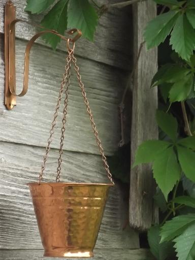 photo of retro hammered copper herb planter, wall hanging window garden flower pot #1