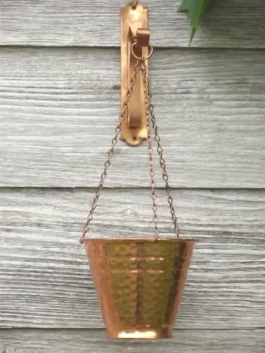 photo of retro hammered copper herb planter, wall hanging window garden flower pot #2