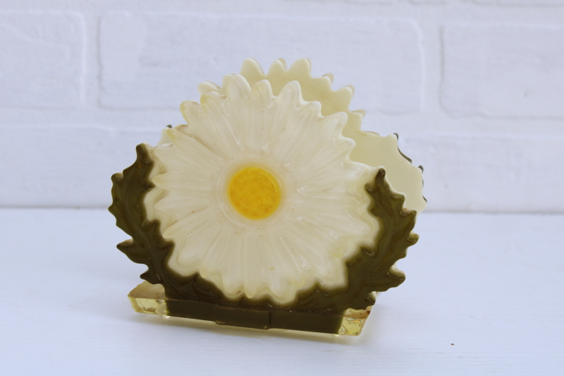 photo of retro hippie vintage Wondermold flower power daisy resin lucite plastic napkin holder dated 1969 #1