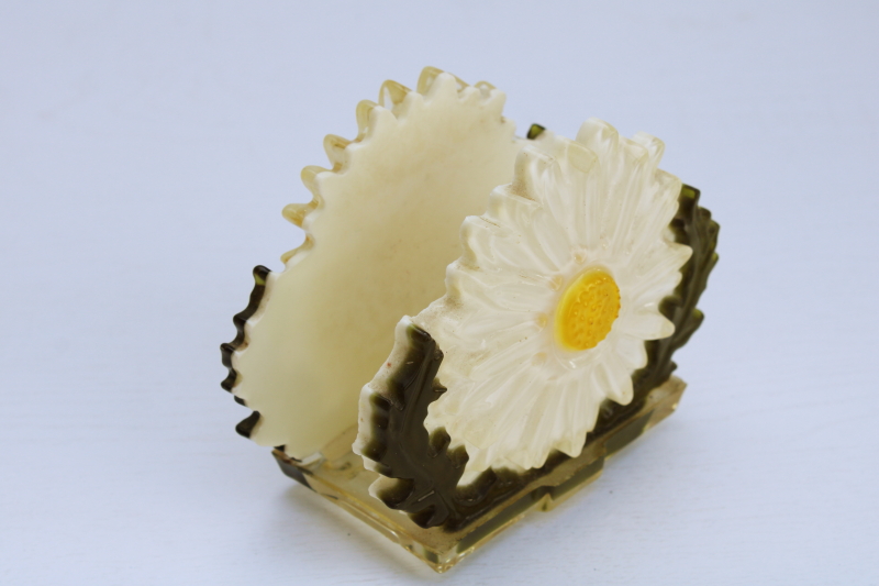 photo of retro hippie vintage Wondermold flower power daisy resin lucite plastic napkin holder dated 1969 #4