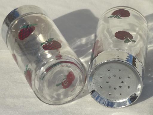 photo of retro kitchen glass S&P shakers, applejack tartan plaid red apple print #3