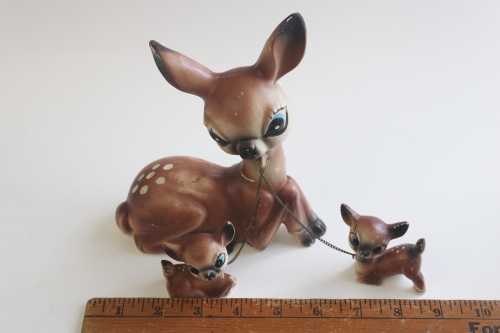 photo of retro kitschy big eyed deer family, vintage Japan ceramic figurines mama & babies  #1