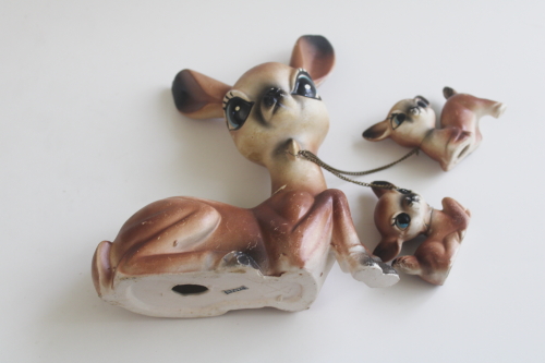 photo of retro kitschy big eyed deer family, vintage Japan ceramic figurines mama & babies  #3