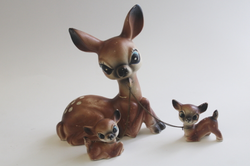 photo of retro kitschy big eyed deer family, vintage Japan ceramic figurines mama & babies  #7