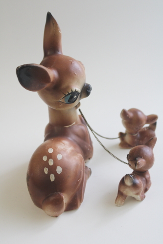 photo of retro kitschy big eyed deer family, vintage Japan ceramic figurines mama & babies  #11