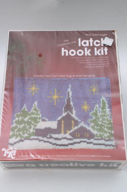 photo of retro latch hook rug wall hanging kits, complete sealed kit lot Christmas designs #6