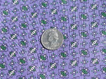 catalog photo of retro lilac purple w/ atomic print, 1950's vintage cotton chintz fabric